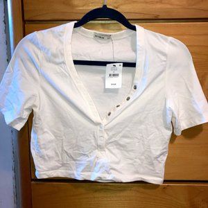 White Cropped Button Shirt